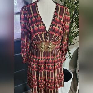 Nanette Lepore Black and Red Geometric Midi Dress